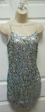 Teardrop camisole sequin dress Hologram Silver Side vent Ladies szs USA made
