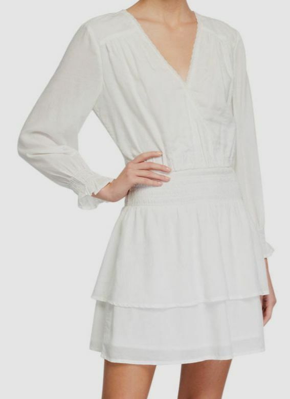 $229 Paige Women's White Long-Sleeve V Neck A-Line Fit Flare Dress Size Medium