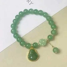 Buddha Charm Elegant Green Jade Bead Bracelet Vintage Fashion Religious Buddhism