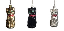 Christbaumschmuck,Baumschmuck,Baumkugel,Glas,Katze in weiss,schwarz oder bronze