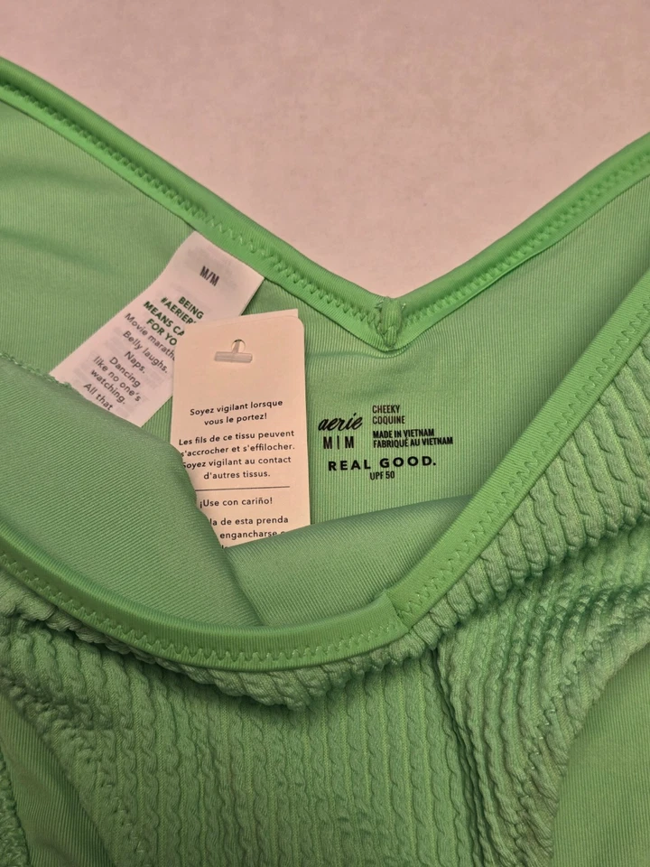 Biquíni atrevido texturizado verde neon escuro American Eagle Aerie novo com etiquetas MD - Imagem 2 de 3