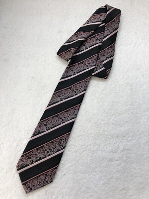 Bill Robinson Tie Pink Striped Paisley Poly 59x3.25 Handmade China