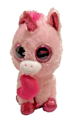 Ty Silk Pink Plush Unicorn Darling Stuffed Animal Toy 7'' Heart Glitter Beanie