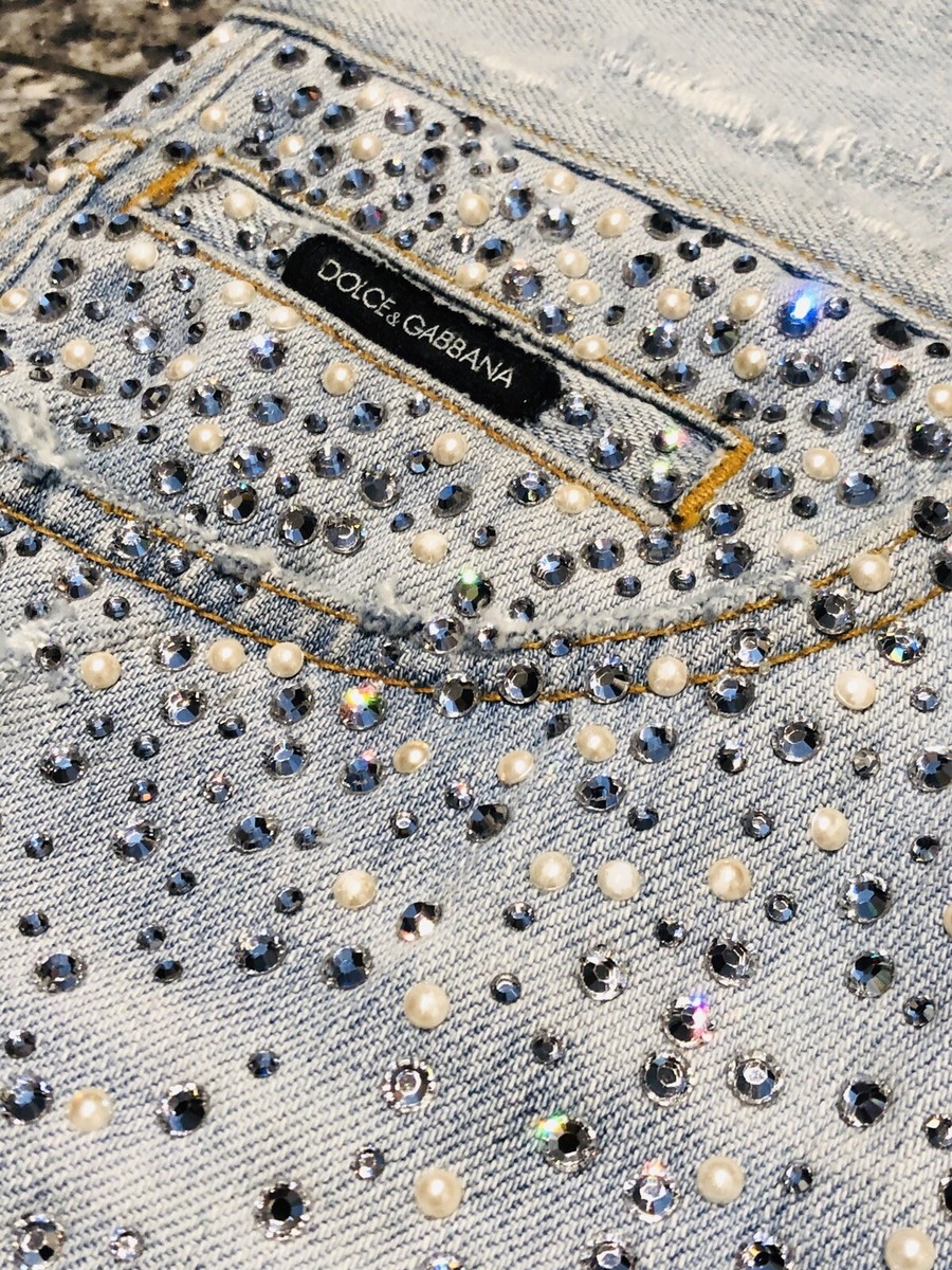 Jean Femme Dolce & Gabbana Délavé Perles Et Cristaux - Taille 40 Italie - Coupe Boyfriend