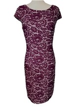 Tommy Hilfiger Sheath Dress Deep Purple Floral Knee Length Sz 6 Cap Sleeves