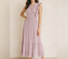 Old Navy Dress Small Purple Maxi Swiss Dot Ruffle Flutter Lined Summer
