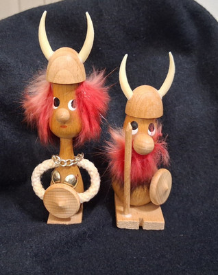 Vintage Danish Viking Wood Gonks Male & Female Mid Century Denmark Nice Cond!