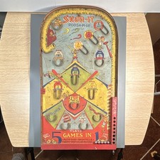 Poosh-M-Up Vintage Tin Bagatelle Pinball Game, SKOR- IT, Tin Material, Ages 8-11