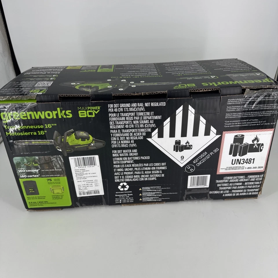 LEER Motosierra Inalámbrica Sin Escobillas Greenworks 80V 16" Batería 2.5Ah CS80L2513 Foto 4 de 4
