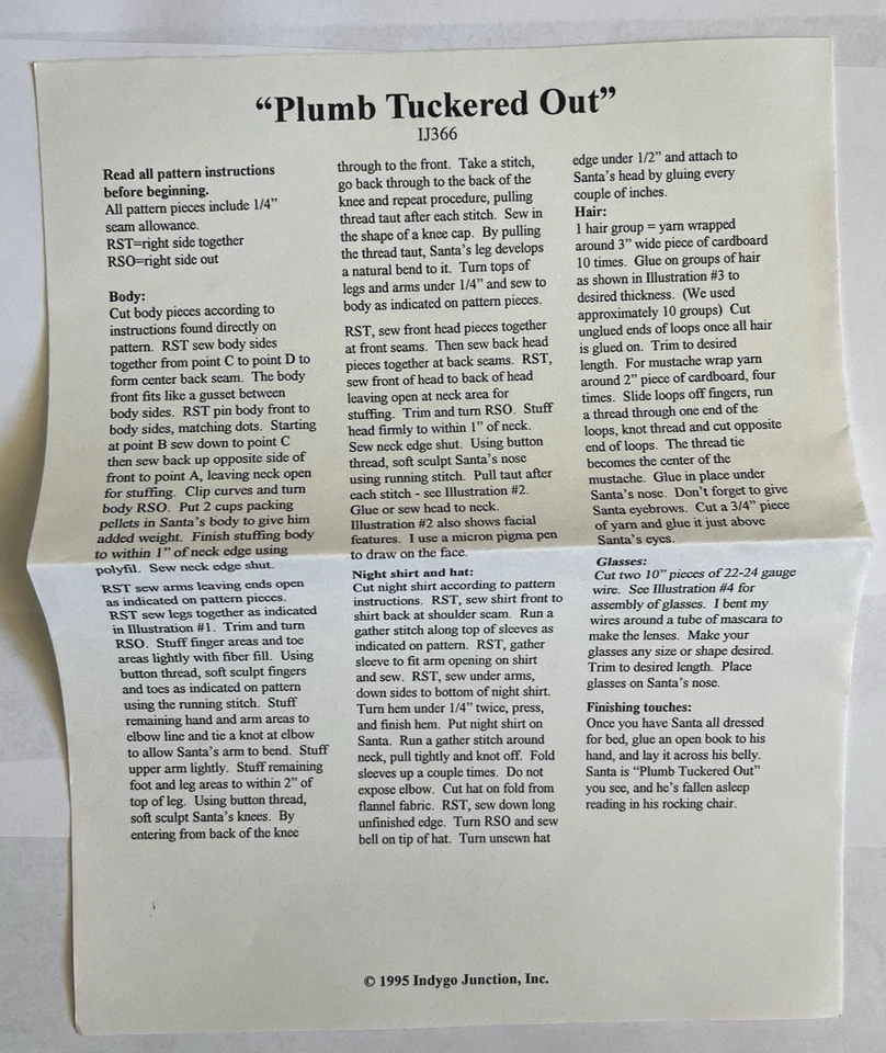 INDYGO JUNCTION "PLUMB TUCKERED OUT" 17" SLEEPY SANTA DOLL PATTERN UNCUT - Image 4 of 4