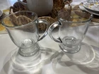 Pair (2) VTG Anchor Hocking Clear Glass Pedestal Café 16 Oz Mugs Coffee/ Tea