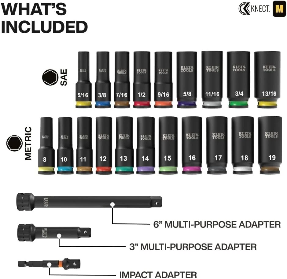 Klein Tools 65121IMPCT KNECT Deep-Well 3/8-Inch Drive Impact Socket Set, SAE Foto 2 de 4