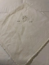 Vintage Baby Blanket White Floral Ribbon Orlon Acrylic 34  Nursery