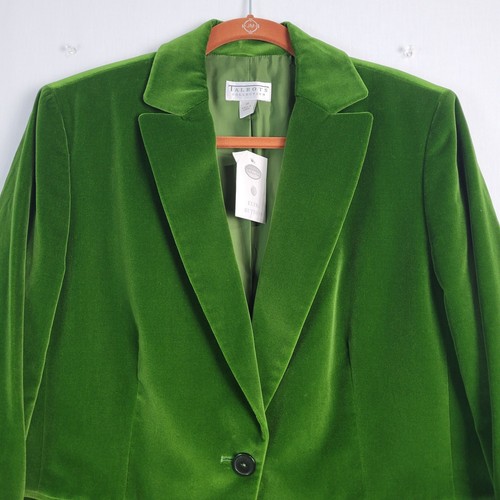 Talbots Collection velvet one button blazer sz 16 green career wear office, New - Picture 3 of 11