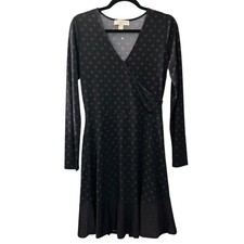 Michael Kors geometric print long sleeve faux wrap  a-line dress