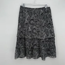 Notations Y2k Black Geometric Ruffle Midi Elastic Skirt Size Medium