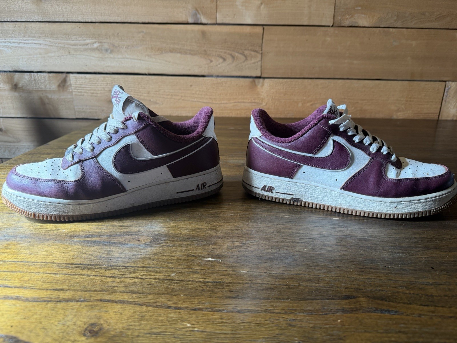 Nike Air Force 1 Burgundy Maroon  White Men's Low Top Leather Sneakers