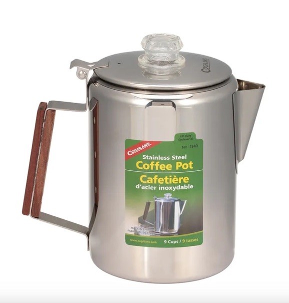 COGHLANS Stainless Steel Coffee Pot Nine Cups Capacity Percolator Wooden Handle