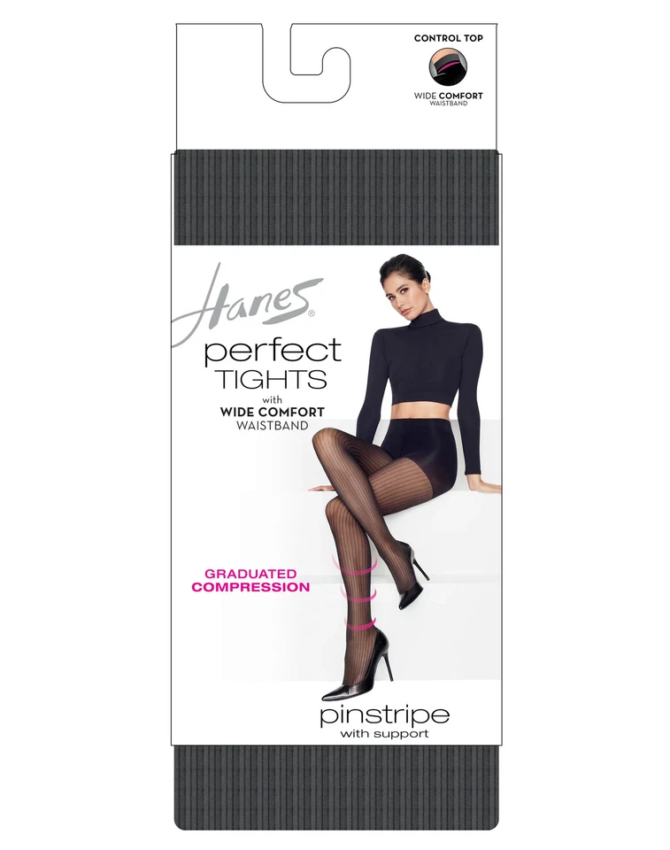 Hanes Women's Perfect Tights Compression Pinstripe Control Top Wide Waistband