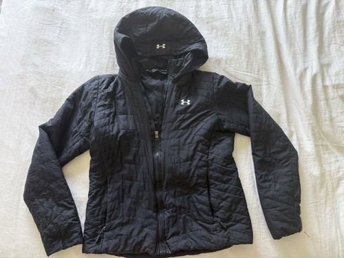Under Armour Puffer Jacket Women's Small Black Hood Warm Lightweight