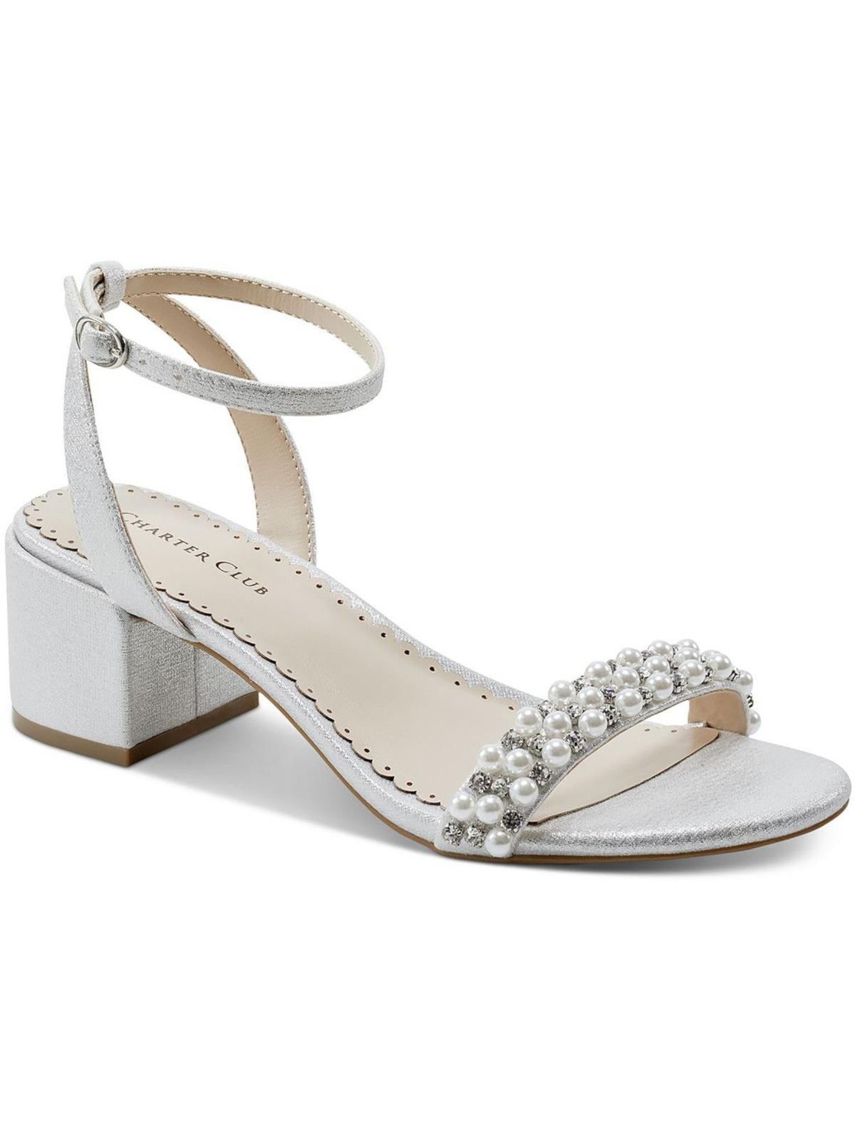 CHARTER CLUB Womens Silver Amara Open Toe Block Heel Heeled Sandal 55 M 6790₽
