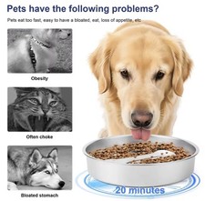 Stainless Steel Slow Feeder Dog Bowl Anti-Choke Non-Slip Pet Bowl