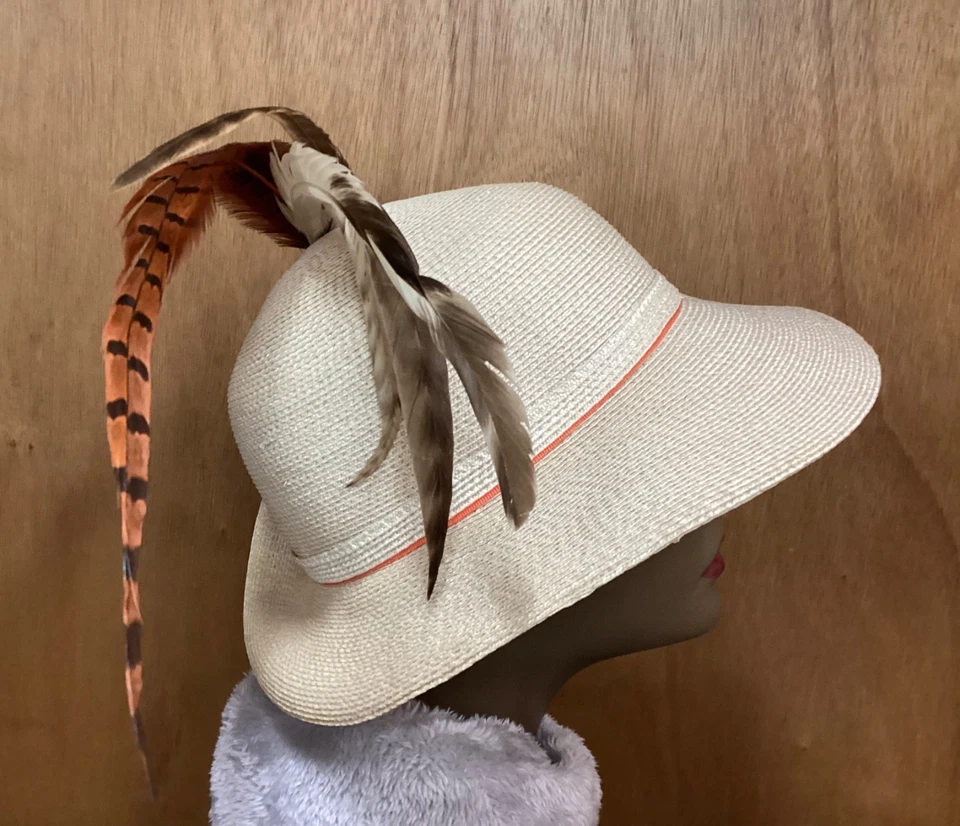 Sombrero plumas vintage años 60 Bellini originales crema paja damas Foto 4 de 4