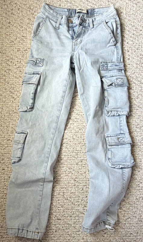 LOVEGEN Girls Light Wash Blue Denim Cargo Jeans Mid Rise Size 1/26