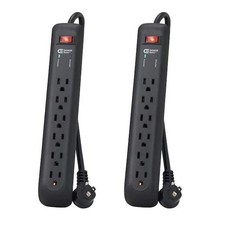 8 Ft. 6-Outlet Surge Protector with 45-Degree Flat Angle Plug, Black 2-Pack 