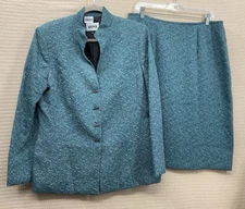 KASPER Womens Teal Skirt Suit 2 Piece Set Size 14 Jacket Pencil Skirt Floral