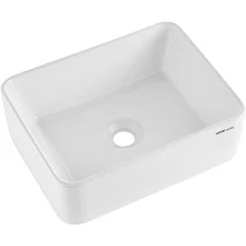 VEVOR Rectangle Vessel Sink, 16" x 12" Bathroom Vessel Sink Countertop, White Ce