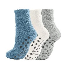 Warm Fuzzy Socks with Grips Grippy Hospital Socks One Size H Blue/Gray/White
