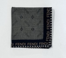 FENDI HANDKERCHIEF MEN'S COTTON Logo Gray Check POCKET SQUARE 18.5  