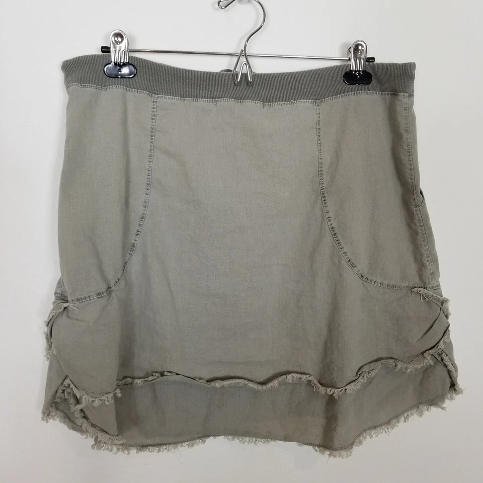XCVI  Wearables Mini Skirt Womens Sz M Linen Blend Gray Raw Hem Drawstring Waist - Image 3 of 4