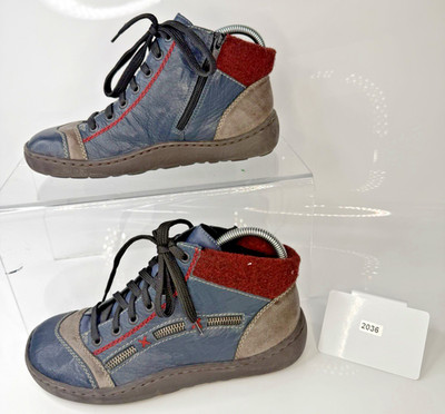 Rieker Women s Size 39 Blue Red Gray Leather Ankle Boots Comfort Sneakers Zip La