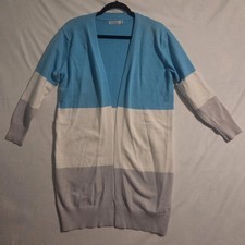 Blue/White/Grey Colorblock Cardigan Open Front Long Knitted Cutckolve Size M