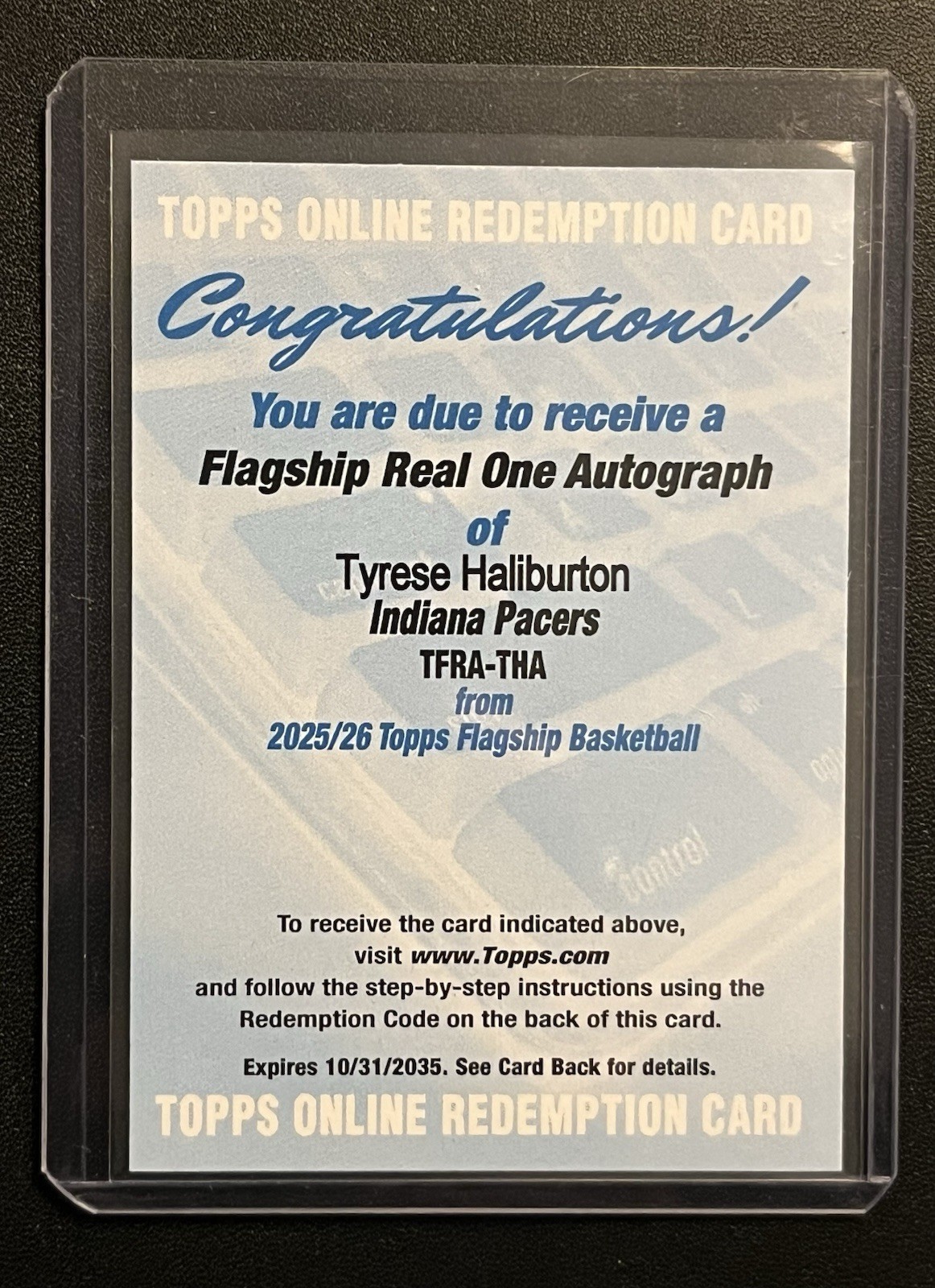 2025-26 Topps Tyrese Haliburton Real One Auto Redemptionš„Fresh Pullš„On Card