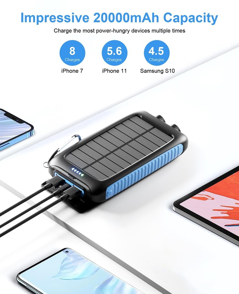20000mAh Solar Power Bank - Portable Charger with External Battery for Outdoor Adventures  