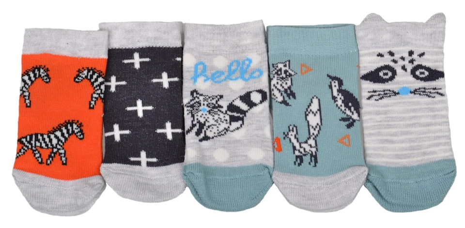 5 pairs of Animal Theme Baby Boys Socks Age 3-6 months
