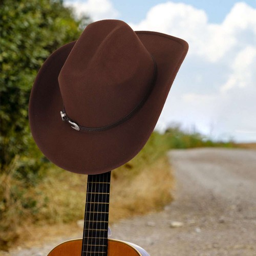 Womens Men Fedora Western Cowboy Hat Casual Leather Belt Cowgirl Cap Wide Brim - Picture 9 of 15