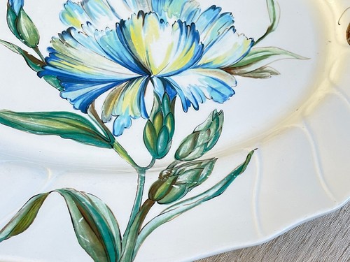 Grand Plat Villeroy & Boch Modèle Bouquet Fleurs Papillon Faïence - Picture 2 of 3
