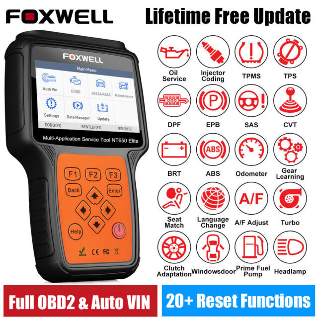 FOXWELL NT650 Elite OBD2 Scanner EPB DPF ABS SRS TPMS Oil Reset Diagnostic Tool
