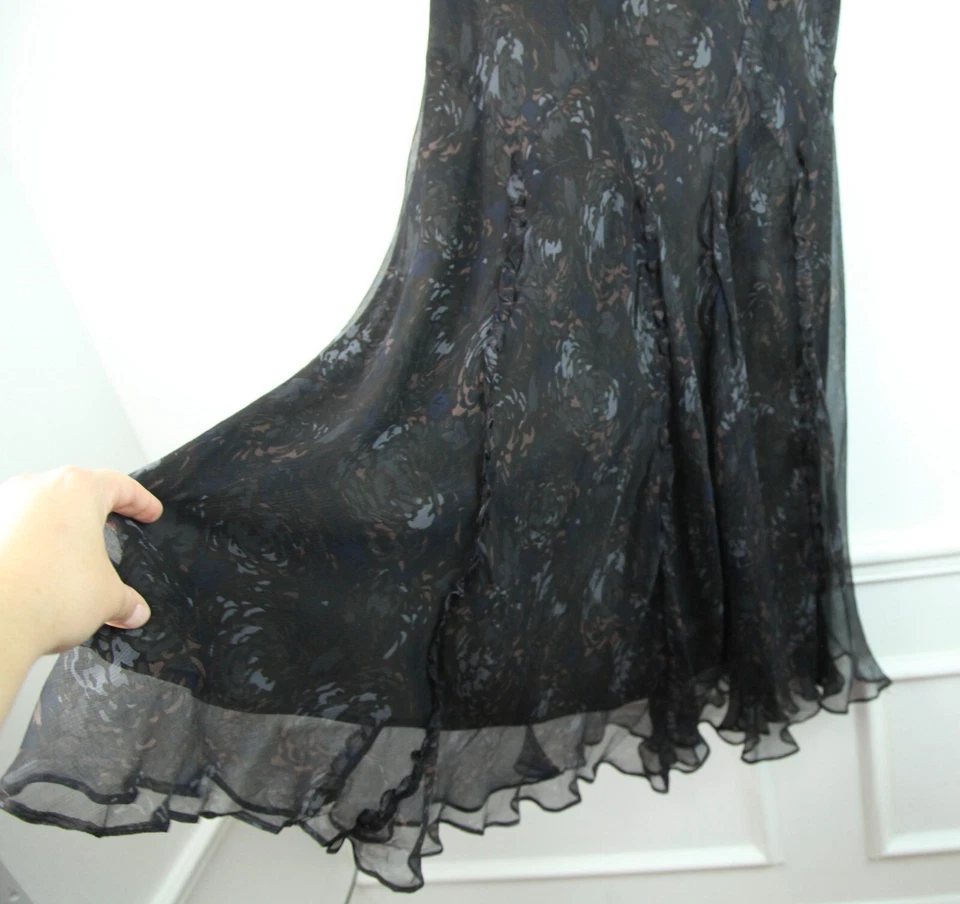 Falda Sundance FLAW 10 Negra Seda Transparente Volantes Midi Bruja Hada Grunge Boho Foto 4 de 4