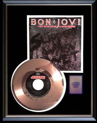 BON JOVI YOU GIVE LOVE A BAD NAME 45 RPM GOLD METALIZED RECORD RARE NON RIAA