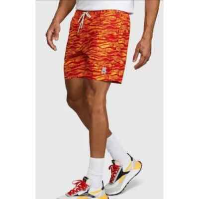 Psycho Bunny Men's Orange Wavy Print Foley Swim Trunks
