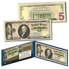 Billete de 5 dólares de la Guerra Civil de Alexander Hamilton de 1861 en billete moderno de 5 dólares de Estados Unidos