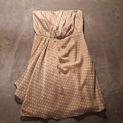 express champagne dress Express Dress 8 Strapless Chiffon Swiss Dot Cinched Champagne Empire Waist