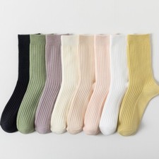 8 Pairs Women Cotton Striped Mid Calf Tube Socks Sports Stretch Elastic Socks
