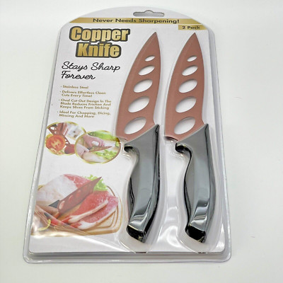 Copper Knife 2 pack Stainless Steel Copper Knives Sharp Forever Cut-Out Holes