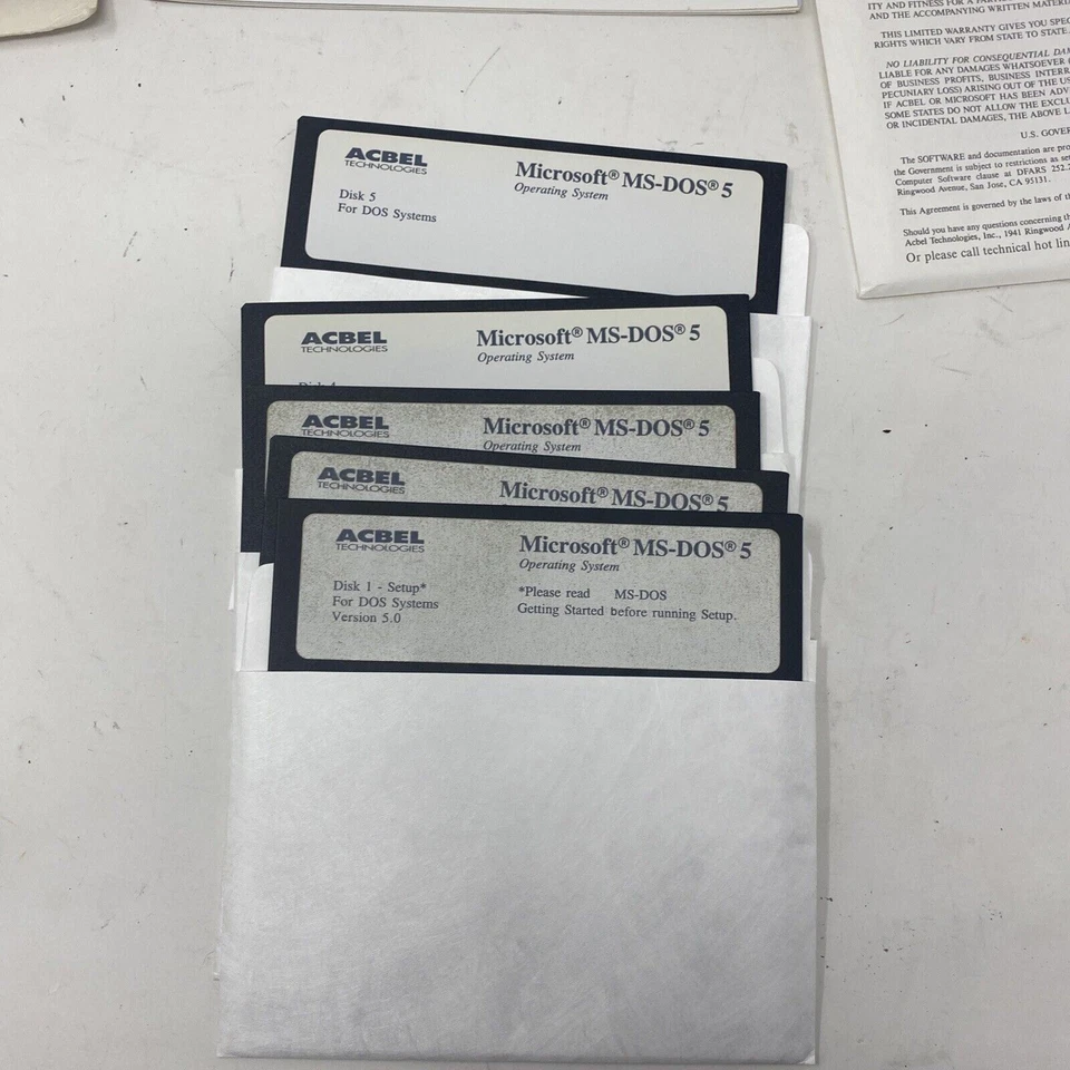 Microsoft MS-DOS 5 on  5 x 5-1/4" 5.25" Acbel Technologies Floppy Disks Complete - Image 2 of 4